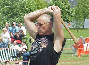 Bruce Harris of Bay City tries the amature ax throwing