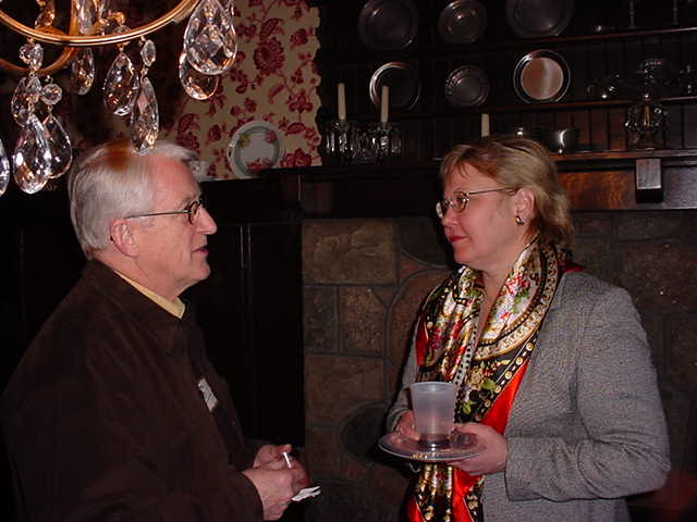 Local community arts supporter, Leeds Bird (left) chats with Louise Stevens