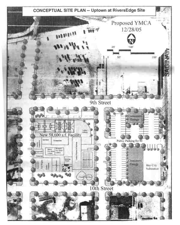 The city offers to donate about 1.5 acres of land between 9th and 10th streets at the north end of the Uptown at RiversEdge site and the former Sears Automotive Building on 9th