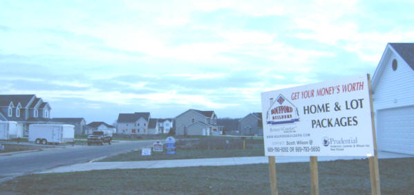 New homes sprout in Briar Farms and Rueger Farms on Midland Road between Three and Four Mile Roads, a huge subdivision projected to have up to 300 homes.