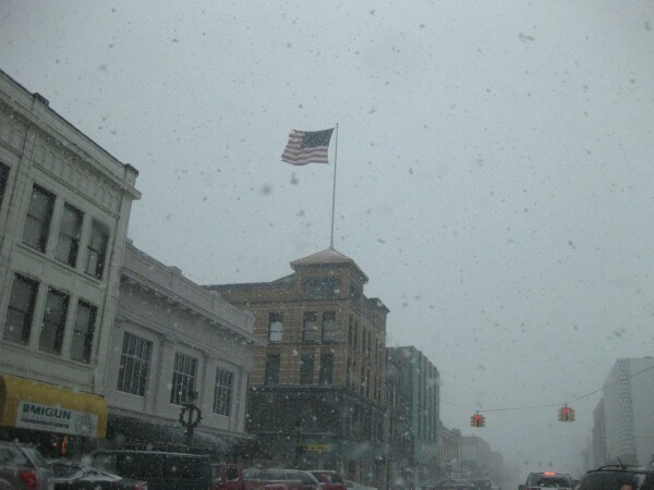 LaPorte Building Flag in Snow