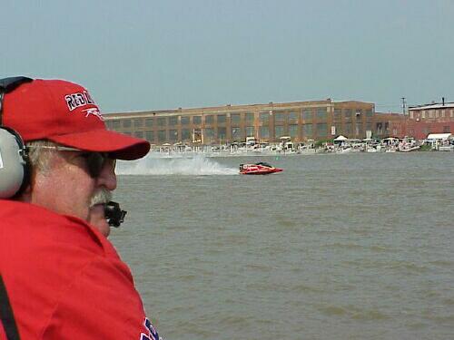 Driver Todd Bowden's Dad watches #34 boat