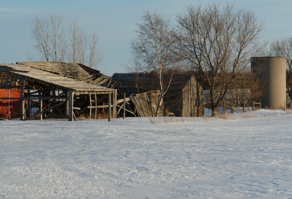 Old barn in snow