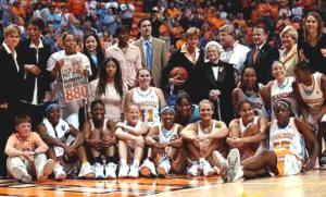 Tennessee Coach Pat Summitt, center, flanked at left by Dean Lockwood, has surpassed North Carolina's Dean Smith as the all-time winningest basketball coach.