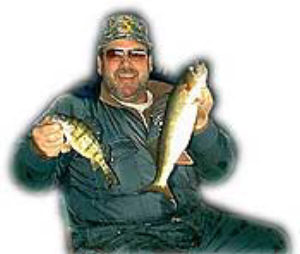 Capt. Dan Manyen of Essexville shows off a nice-sized perch and a  good walleye he helped a charter client hook recently in the Saginaw River.