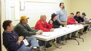 Softball Association President, Fred Brissette addresses a gathering of Managers last Monday night.