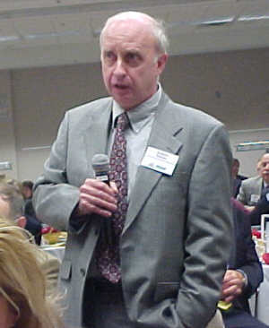 Attorney Robert Sarow, board member of the non-profit Wenonah Park Properties, asks a question at the Tri-County Economics Club's presentation on hotel-conference centers.